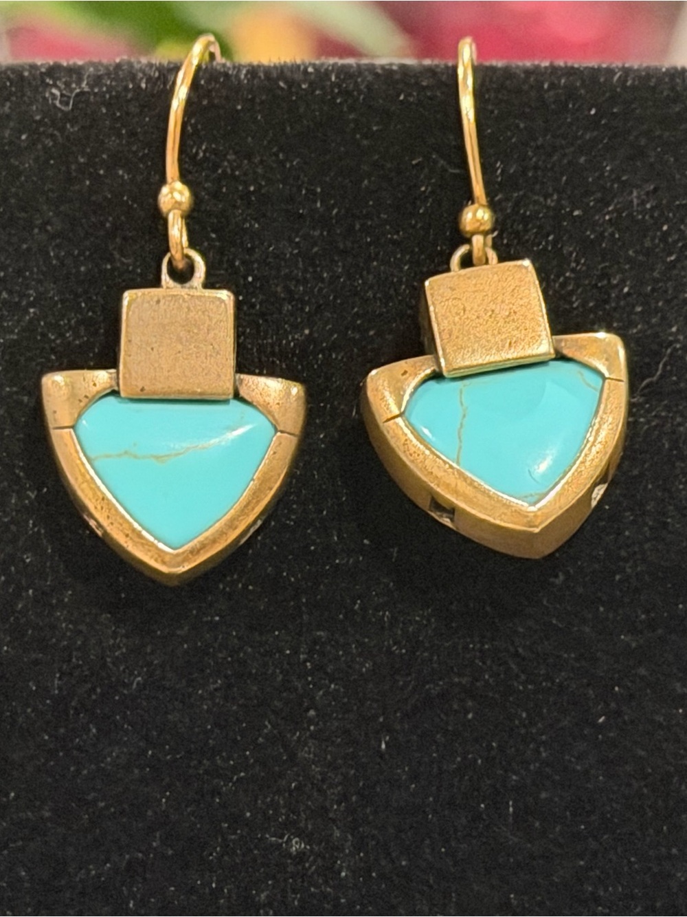 Vintage Silpada K&R Turquoise Drop Earrings in Brass